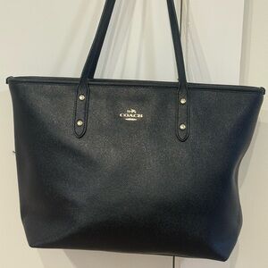 Coach Zip Black Tote Bag with Gold Accents